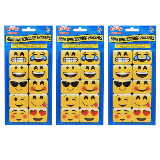 Ashley Productions Non-Magnetic Mini Emotions Icons Whiteboard Erasers, 3 Packs of 10